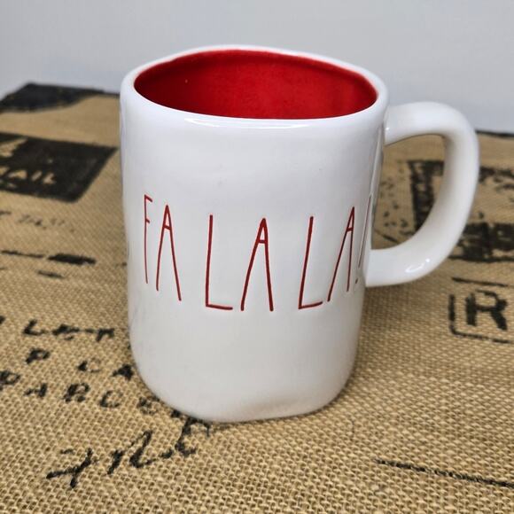 RAE DUNN Artisan Collection Fa La La White  w/ Red interior/lettering Large Mug - Picture 1 of 6